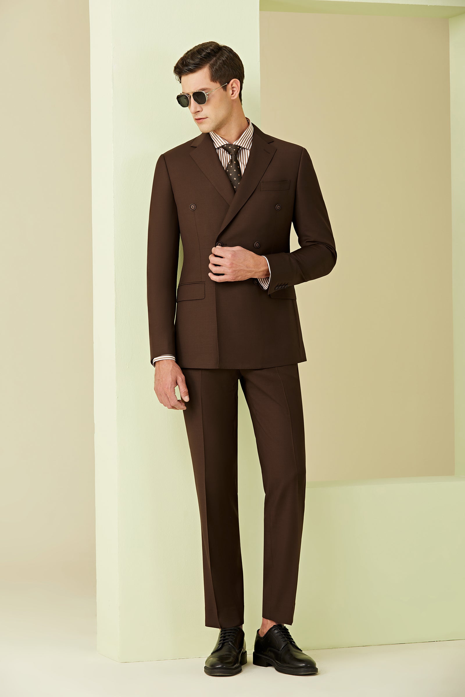 brown dress suit Indochino Men's Custom Monza Royal Flannel Brown Suit