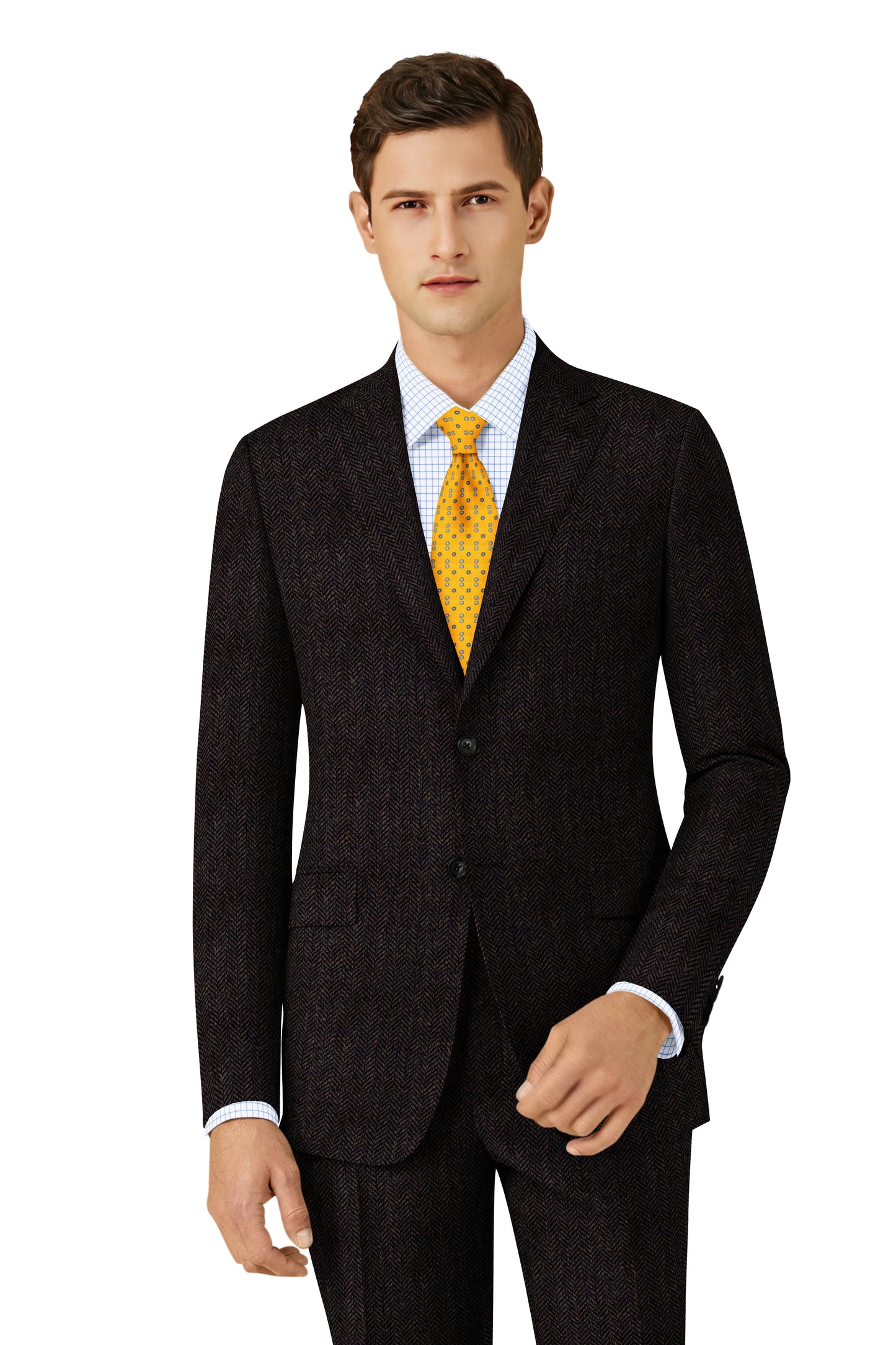 DARK BROWN HERRINGBONE TWEED