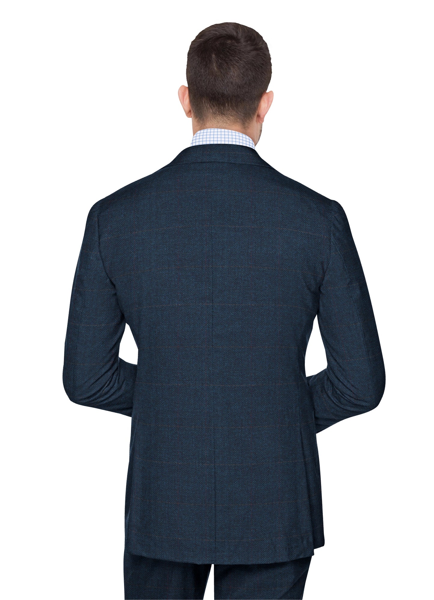 BLUE CLASSIC HERRINGBONE PLAID TWEED