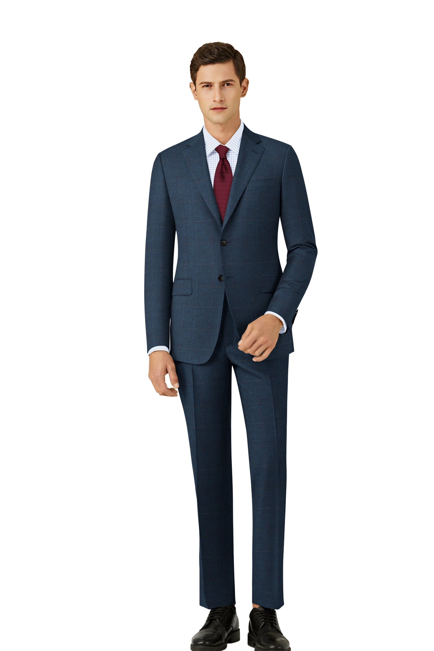 BLUE CLASSIC HERRINGBONE PLAID TWEED