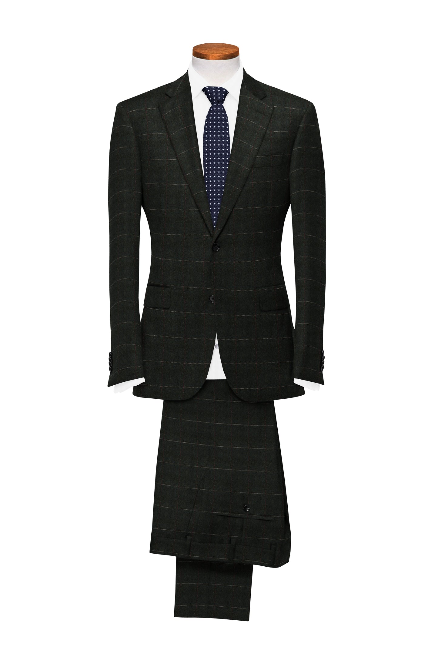 DARK GREEN HERRINGBONE PLAID TWEED