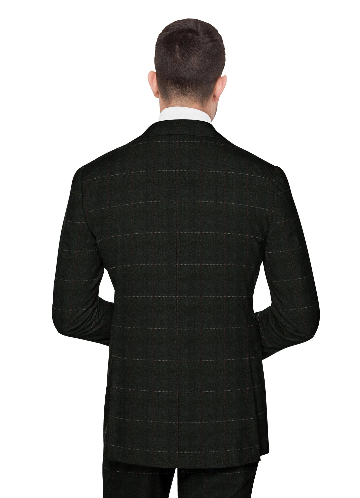 DARK GREEN HERRINGBONE PLAID TWEED