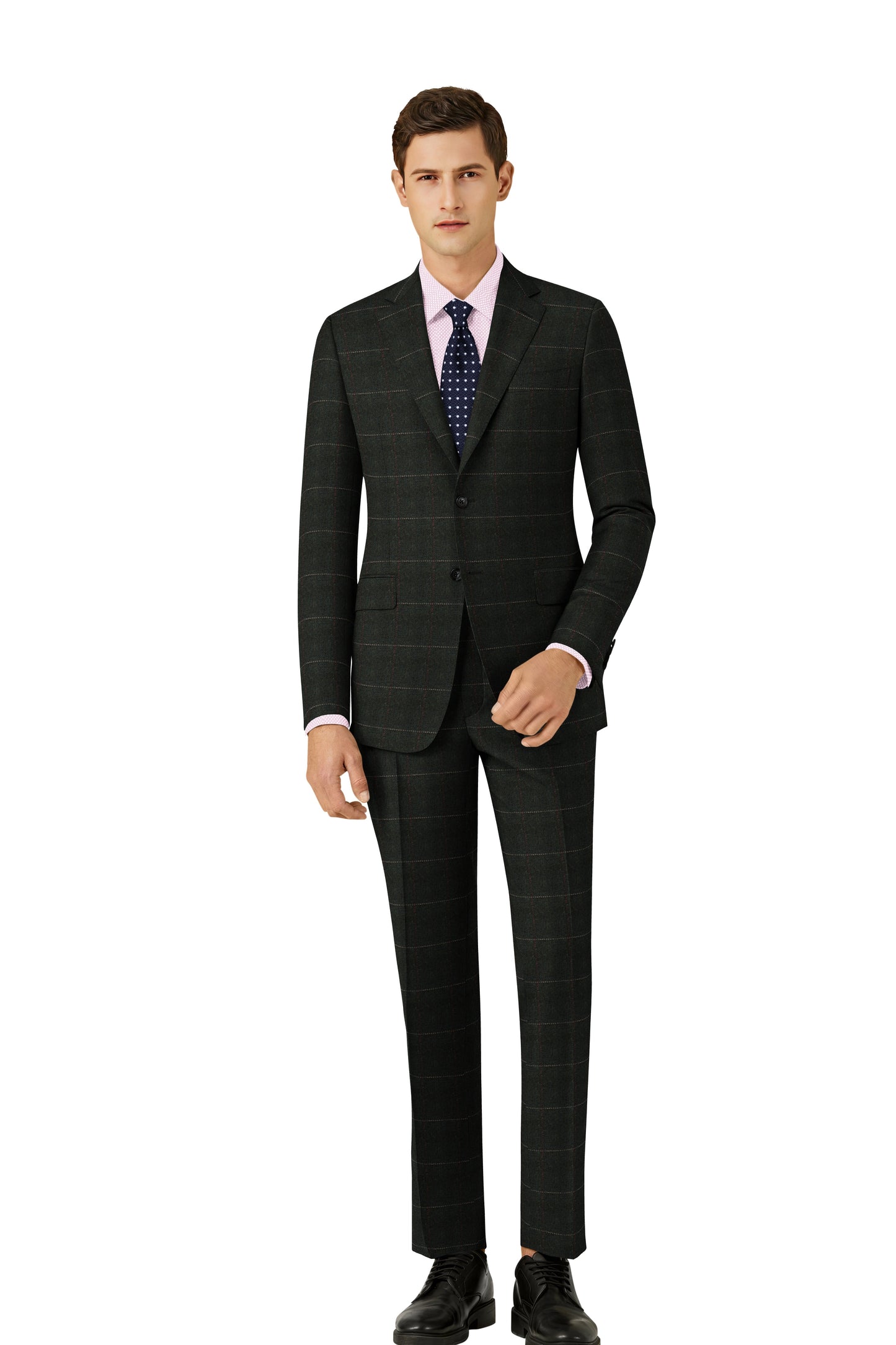 DARK GREEN HERRINGBONE PLAID TWEED