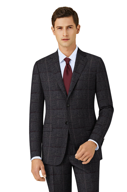 DARK GREY HERRINGBONE PLAID TWEED