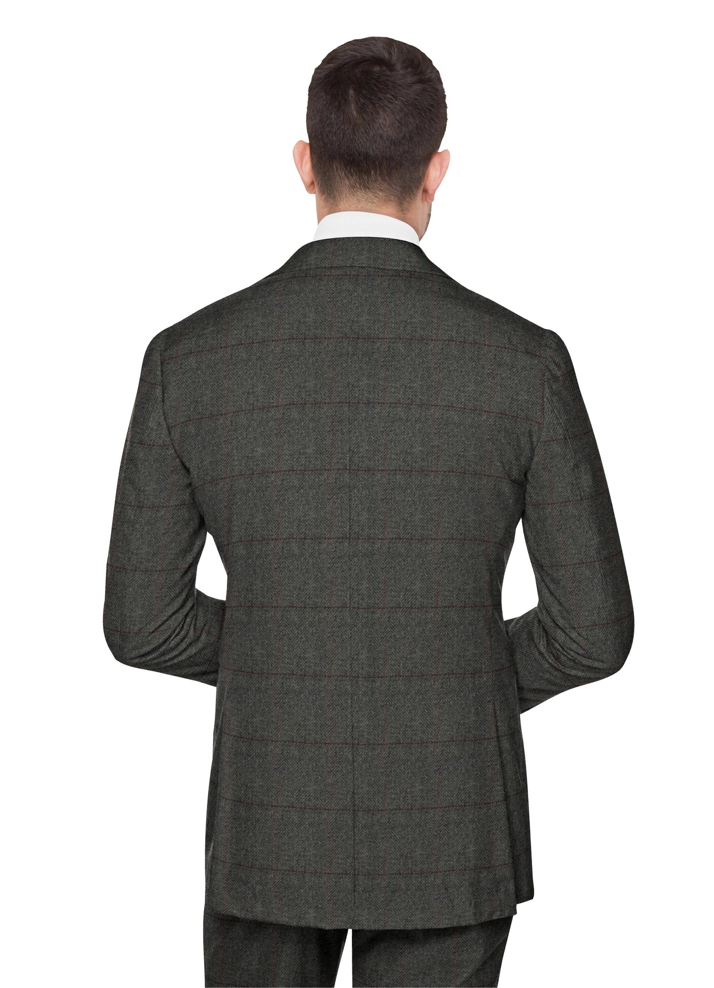 GREY HERRINGBONE PLAID TWEED