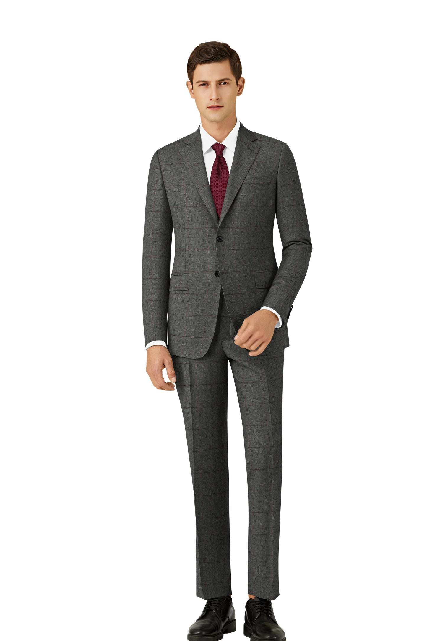GREY HERRINGBONE PLAID TWEED