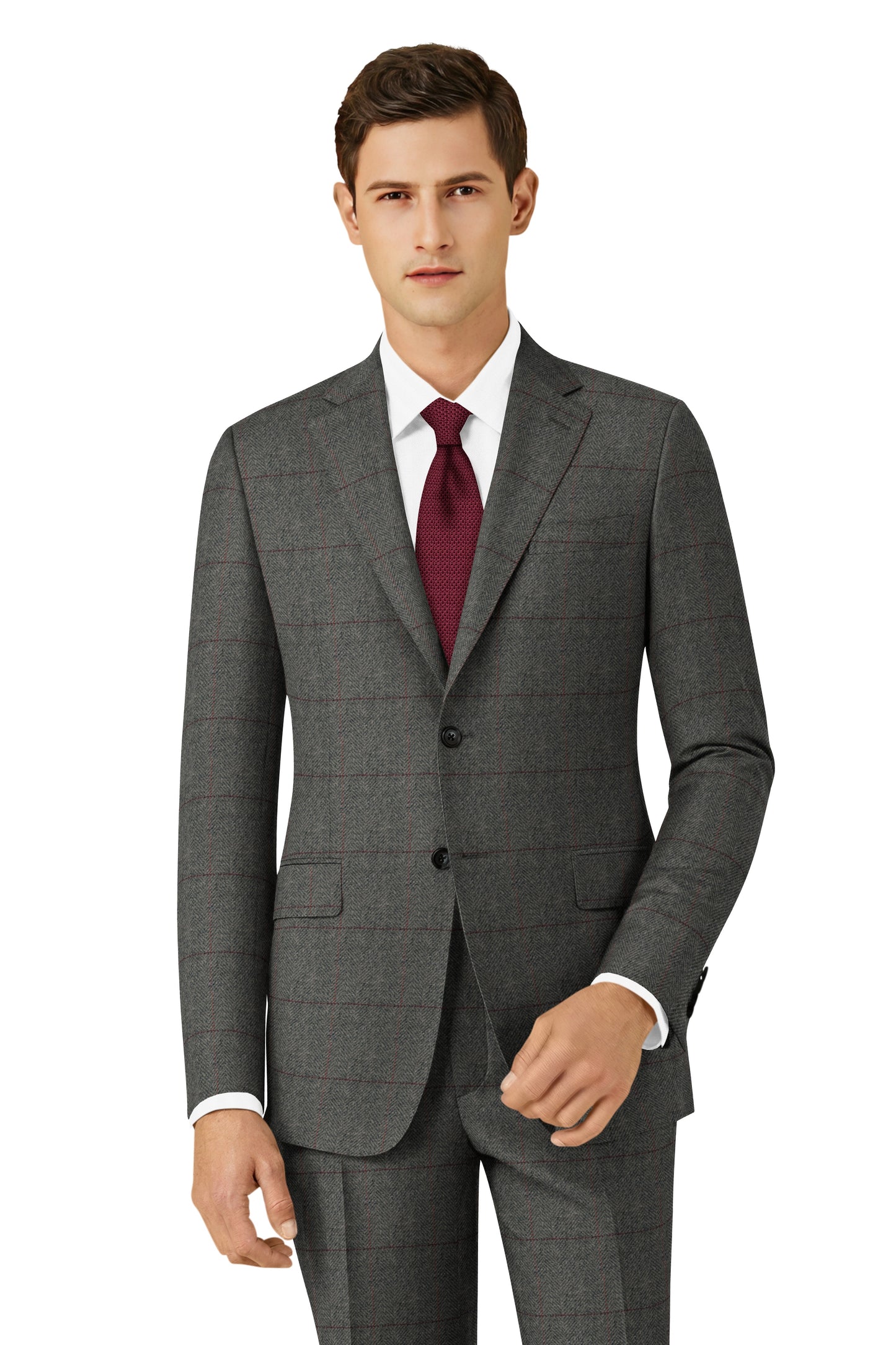 GREY HERRINGBONE PLAID TWEED