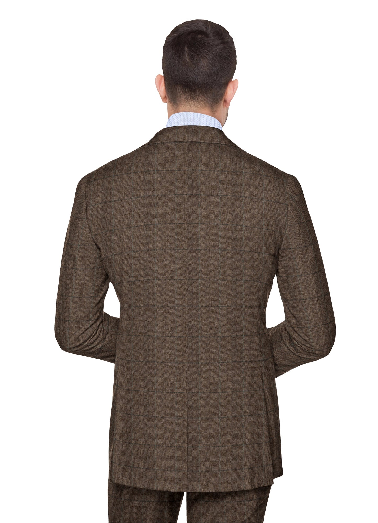 Beige Herringbone Plaid Tweed Suit