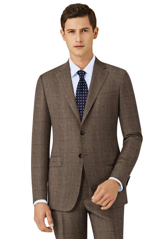 DARK BEIGE HERRINGBONE PLAID TWEED