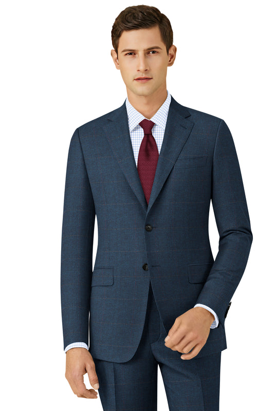 BLUE CLASSIC HERRINGBONE PLAID TWEED