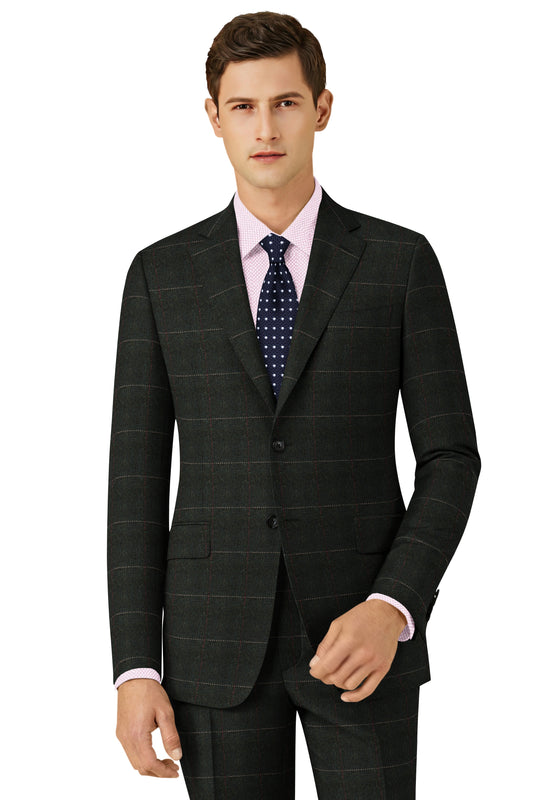 DARK GREEN HERRINGBONE PLAID TWEED