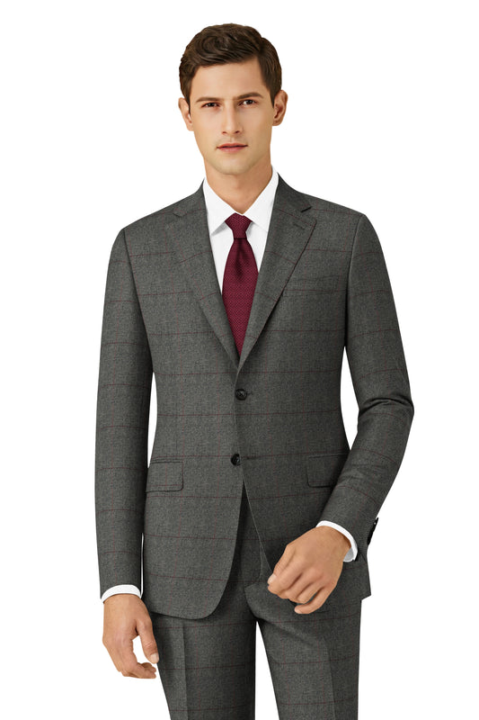 GREY HERRINGBONE PLAID TWEED