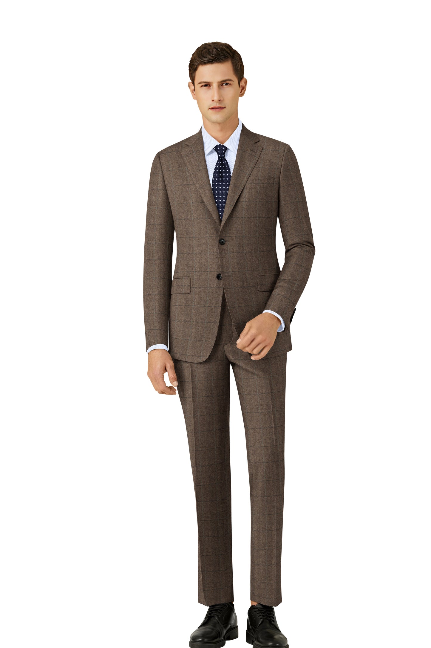 DARK BEIGE HERRINGBONE PLAID TWEED