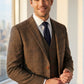 Beige Herringbone Plaid Tweed Suit